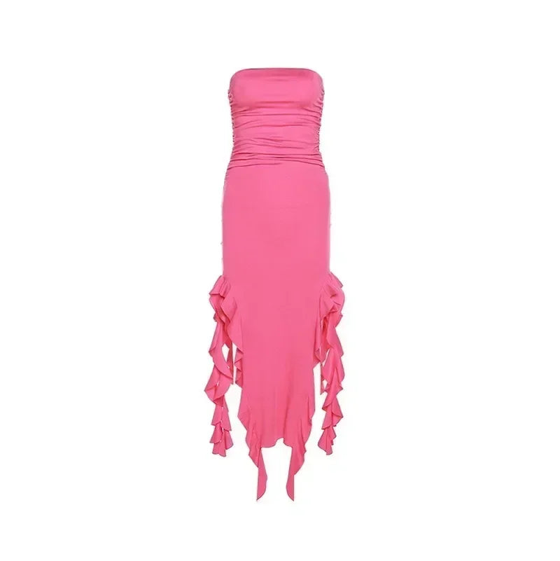BWQ Long Dresses For Women Slit Sexy Bodycon Sleeveless Jellyfish Dress Hot Girls Fashion Off The Shoulders Maxi Dress Woman